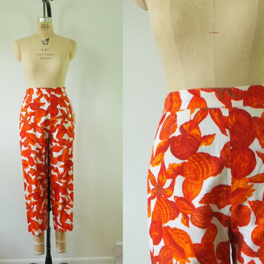 vintage 1960s seashell pants | vintage linen pants